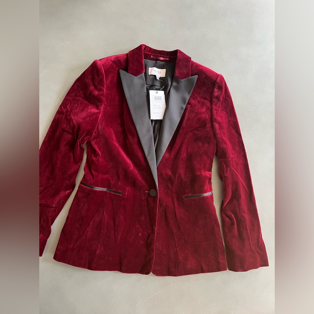 Reiss Maroon Velvet Tuxedo Style Blazer - Picture 5 of 11